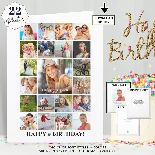 Birthday Photo Collage 22 Pictures Any Age Custom Card