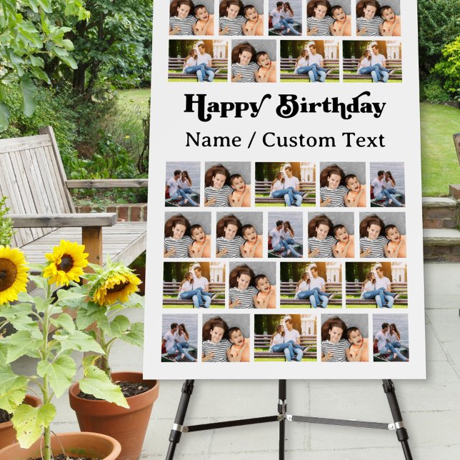 Birthday Photo Collage 28 Picture Welcome Foam Board (Large birthday party welcome sign with photo collage of 28 pictures.)