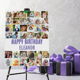 Birthday Photo Collage 36 Picture Grid Party Sign