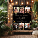 Birthday photo collage black gold bedt friends  poster<br><div class="desc">A gift from friends for a woman's 21st (or any age) birthday, celebrating her life with a collage of 6 of your high quality photos of her, her friends, family, interest or pets. Personalize and add her name, age 21 and your names. Golden text. A chic, classic black background color....</div>