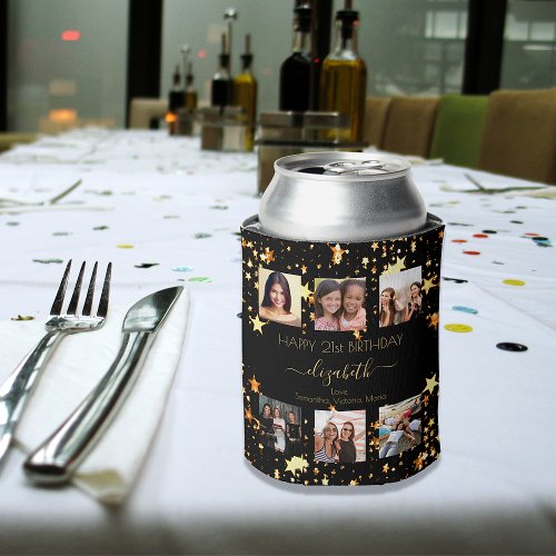 Birthday photo collage black gold best friends can cooler