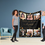 Birthday photo collage black gold best friends fleece blanket<br><div class="desc">A gift from friends for a woman's 21st birthday, celebrating her life with a collage of 6 of your high quality photos of her, her friends, family, interest or pets. Personalize and add her name, age 21 and your names. Golden text. A chic, classic black background color. Her name is...</div>