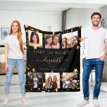 Birthday photo collage black gold best friends fleece blanket<br><div class="desc">A gift from friends for a woman's 21st birthday, celebrating her life with a collage of 6 of your high quality photos of her, her friends, family, interest or pets. Personalize and add her name, age 21 and your names. Golden text. A chic, classic black background color. Her name is...</div>