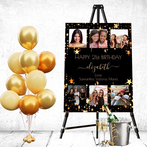 Birthday photo collage black gold best friends foam board