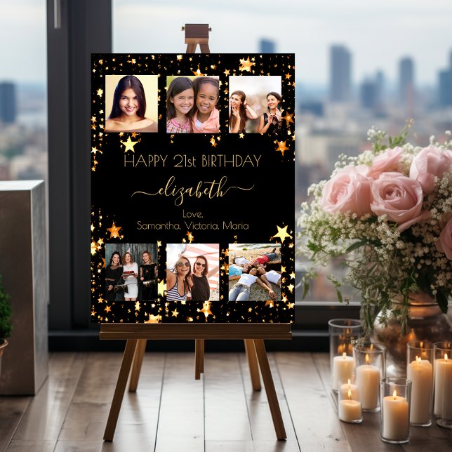 Birthday photo collage black gold best friends foam board (Creator Uploaded)