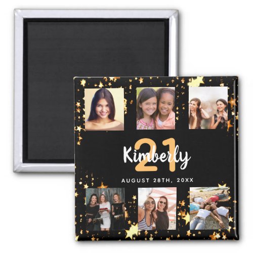 Birthday photo collage black gold best friends magnet