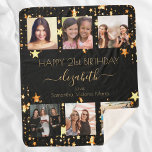 Birthday photo collage black gold best friends sherpa blanket<br><div class="desc">A gift from friends for a woman's 21st birthday, celebrating her life with a collage of 6 of your high quality photos of her, her friends, family, interest or pets. Personalize and add her name, age 21 and your names. Golden text. A chic, classic black background color. Her name is...</div>