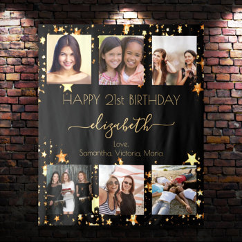Birthday Photo Collage Black Gold Best Friends Tapestry by EllenMariesParty at Zazzle