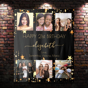 Birthday photo collage black gold best friends tapestry