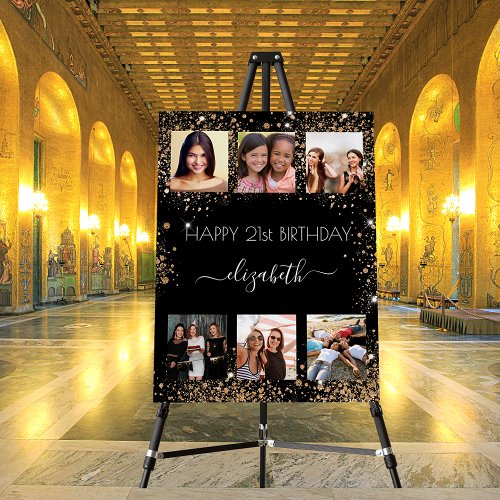 Birthday photo collage black gold glitter friends foam board