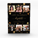 Birthday photo collage black gold stars friend acrylic award<br><div class="desc">A gift from friends for a woman's 21st birthday, celebrating her life with a collage of 6 of your high quality photos of her, her friends, family, interest or pets. Personalize and add her name, age 21 and your names. Golden text. A chic, classic black background color. Her name is...</div>