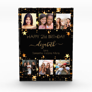 Birthday photo collage black gold stars friend acrylic award