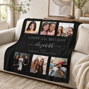 Birthday photo collage black white best friends fleece blanket