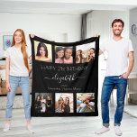 Birthday photo collage black white best friends fleece blanket<br><div class="desc">A gift from friends for a woman's 21st birthday, celebrating her life with a collage of 6 of your high quality photos of her, her friends, family, interest or pets. Personalize and add her name, age 21 and your names. White text. A chic, classic black background color. Her name is...</div>