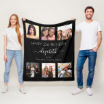 Birthday photo collage black white best friends fleece blanket<br><div class="desc">A gift from friends for a woman's 21st birthday, celebrating her life with a collage of 6 of your high quality photos of her, her friends, family, interest or pets. Personalize and add her name, age 21 and your names. White text. A chic, classic black background color. Her name is...</div>