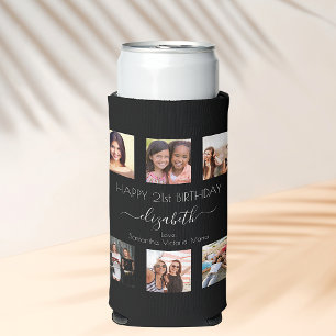 Birthday photo collage black white best friends seltzer can cooler