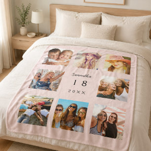 Birthday photo collage blush pink girl woman sherpa blanket