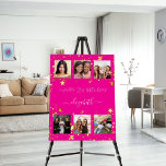 Birthday photo collage hot pink welcome foam board<br><div class="desc">For a woman's 21st (or any age) birthday, celebrating her life with a collage of 6 of your high quality photos of her, her friends, family, interest or pets. Personalize and add her name, age 21. A trendy hot pink background color. Her name is written with a modern hand lettered...</div>