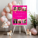 Birthday photo collage hot pink welcome foam board<br><div class="desc">For a woman's 21st (or any age) birthday, celebrating her life with a collage of 6 of your high quality photos of her, her friends, family, interest or pets. Personalize and add her name, age 21. A trendy hot pink background color. Her name is written with a modern hand lettered...</div>
