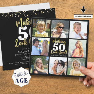 Birthday Photo Collage Making AGE Look Good Black Invitation