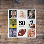 Birthday photo collage man guy white jigsaw puzzle<br><div class="desc">A gift for a man's 50th (or any age)  birthday,  celebrating his life with a collage of 8 of your photos.  Templates for age 50 and a date.  Date of birth or the date of the anniversary.  Black colored letters.  White background.</div>