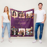 Birthday photo collage purple gold best friends  fleece blanket<br><div class="desc">A gift from friends for a woman's 21st birthday, celebrating her life with a collage of 6 of your high quality photos of her, her friends, family, interest or pets. Personalize and add her name, age 21 and your names. Golden text. A chic, feminine purple background color. The purple background...</div>