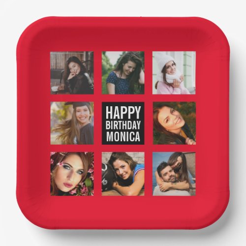 Birthday Photo Collage Red Paper Plate