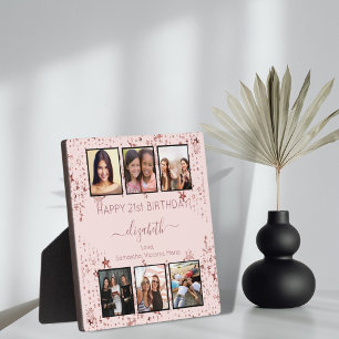 Birthday photo collage rose gold best friends plaque