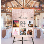 Birthday photo collage rose gold glitter  foam board<br><div class="desc">A welcome board for a 21st (or any age) birthday party, celebrating her life with a collage of 5 of your photos. Personalize and add a name, age 21 and a date. Date of birth or the date of the party. Gray colored letters. Elegant rose gold faux metallic looking background,...</div>