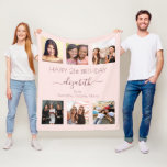 Birthday photo collage rose gold pink best friends fleece blanket<br><div class="desc">A gift from friends for a woman's 21st birthday, celebrating her life with a collage of 6 of your high quality photos of her, her friends, family, interest or pets. Personalize and add her name, age 21 and your names. Dark rose gold colored letters. Girly and trendy rose gold, blush...</div>