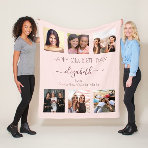 Birthday photo collage rose gold pink best friends fleece blanket