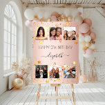 Birthday photo collage rose gold stars foam board<br><div class="desc">For a woman's 21st (or any age) birthday, celebrating her life with a collage of 6 of your high quality photos of her, her friends, family, interest or pets. Personalize and add her name, age 21. A rose gold gradient background. Decorated with golden stars. Her name is written with a...</div>