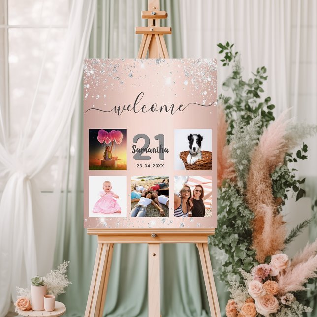 Birthday photo collage rose gold welcome foam board (Creator Uploaded)