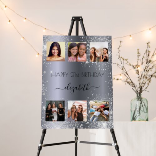 Birthday photo collage silver glitter friend foam board