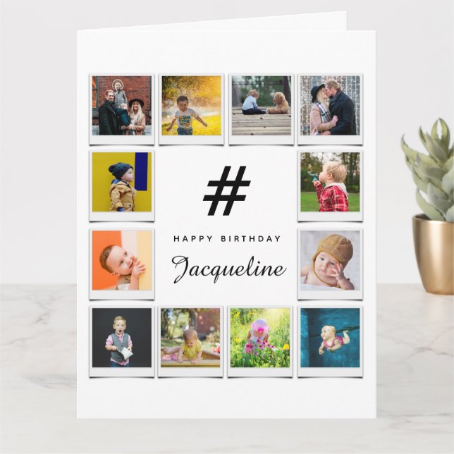 Birthday Photo Collage Template Any Age Name White (Small Plant)