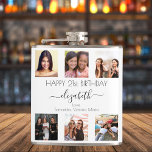 Birthday photo collage white best friends flask<br><div class="desc">A gift from her best friends for a woman's 21st (or any age) birthday, celebrating her life with a collage of 6 of your photos of her, her friends, family, interest or pets. Personalize and add her name, age 21 and your names. Black text. A chic, classic white background color....</div>