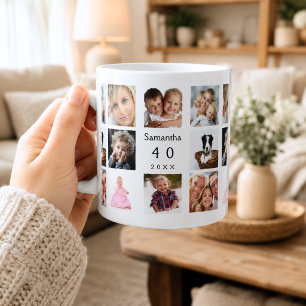 Birthday photo collage white black coffee mug