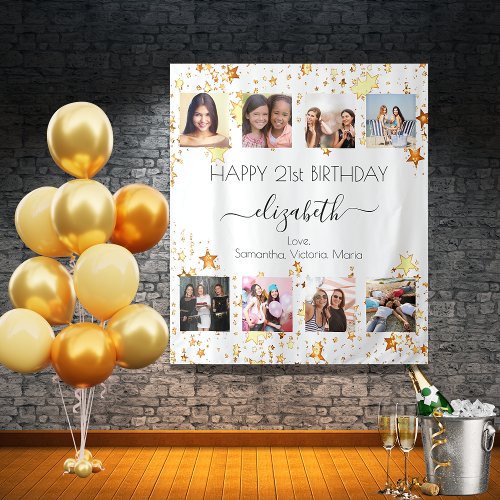 Birthday photo collage white gold best friends tapestry