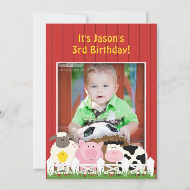 Birthday Photo Farm Flat Invitation (Front)