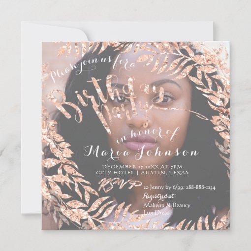 Birthday Photo Florals Rose Pink Gold Royal Invitation Zazzle