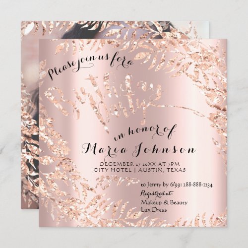 Birthday Photo Florals Rose Pink Gold Royal Invitation