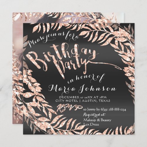 Birthday Photo Framed Rose Gold Black Royal Invitation