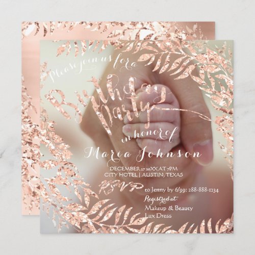 Birthday Photo Framed Rose Gold Blush Elegant Invitation