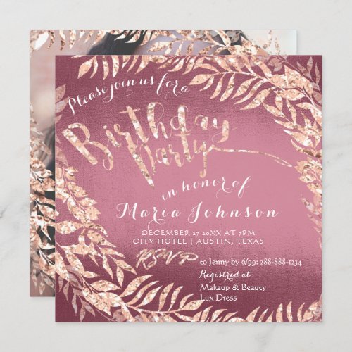 Birthday Photo Framed Rose Gold Pink Royal Invitation