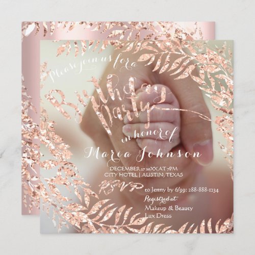 Birthday Photo Framed Rose Pink Gold Royal Invitation