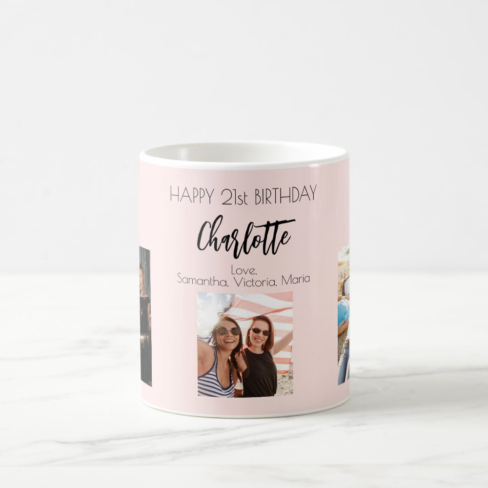 Birthday photo friend blush pink name Custom Photo Coffee Mug