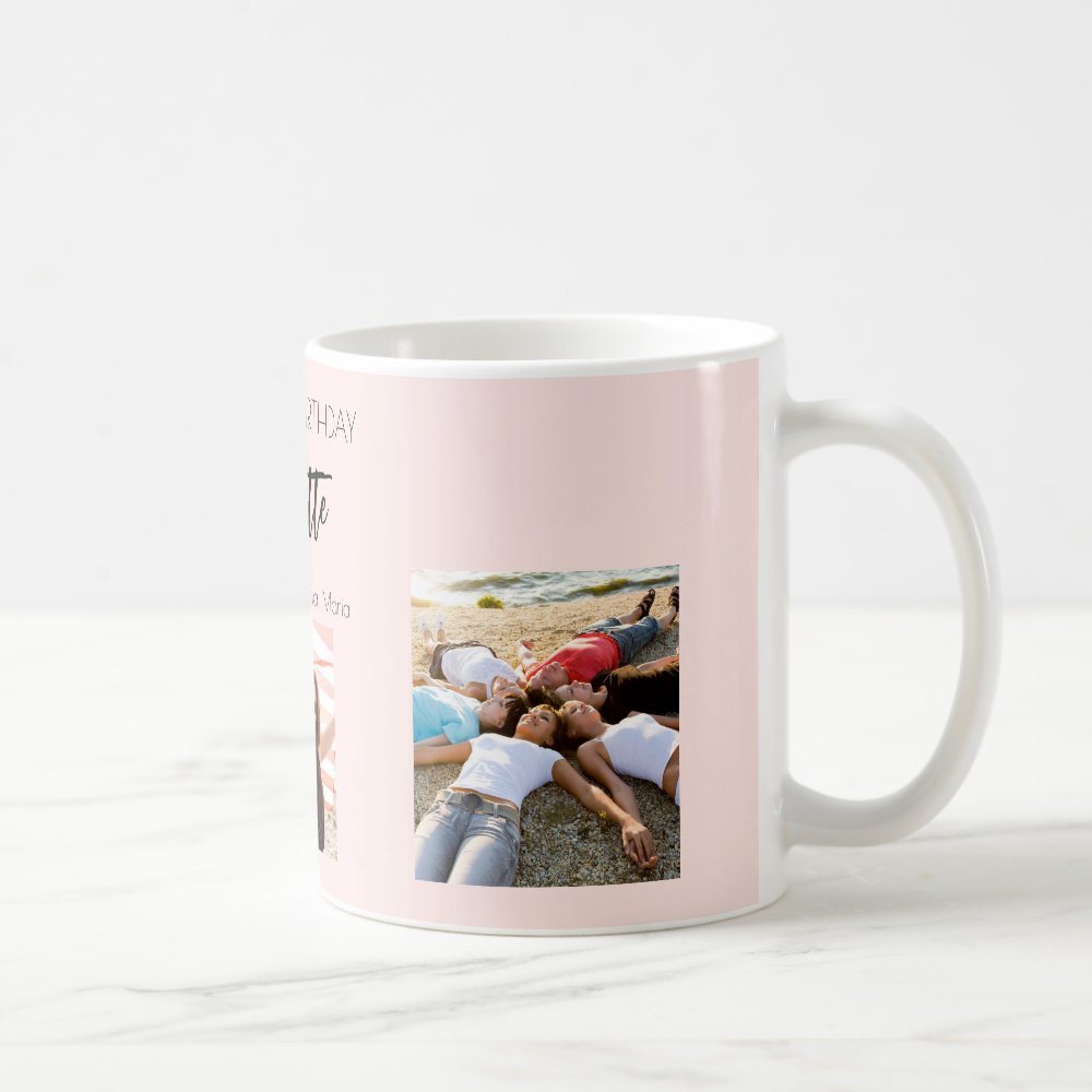 Birthday photo friend blush pink name Custom Photo Coffee Mug