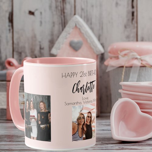 Birthday photo friend blush pink name mug