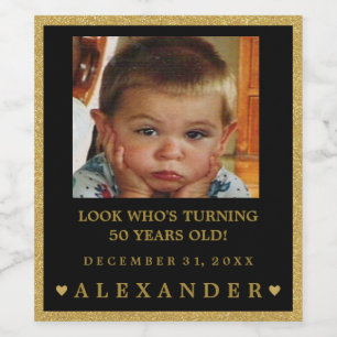 Birthday Photo Gold Glitter Look Sparkling Wine or Label