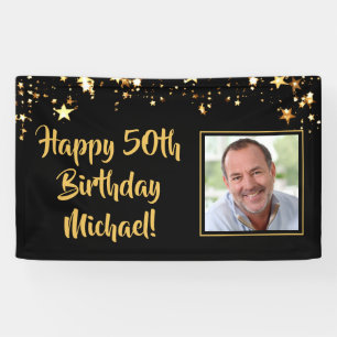 Birthday Photo Gold Stars Custom Color Banner